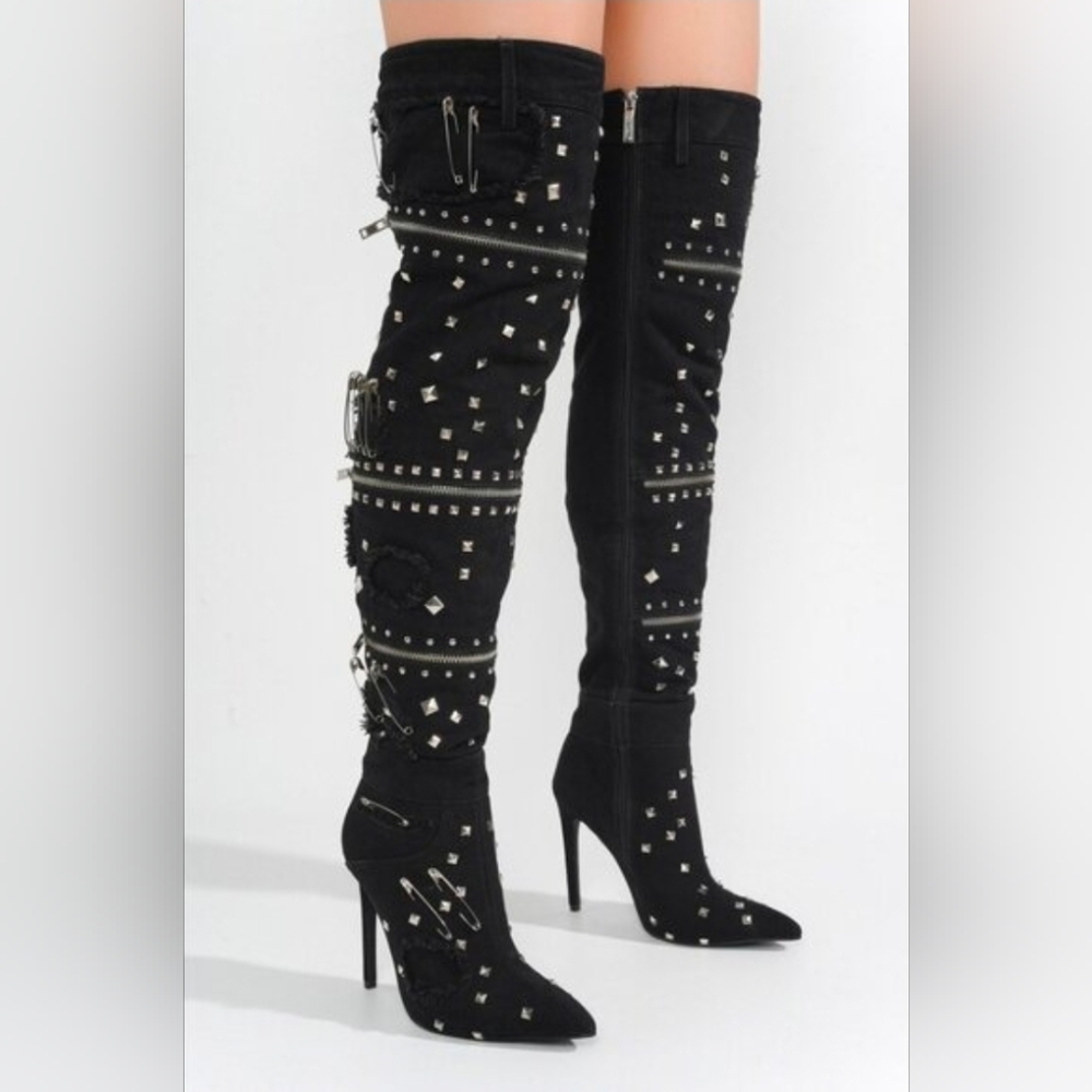 Cape Robbin 'Rocker' Thigh High Boot With Silver Embellishments - Picture 4 of 8